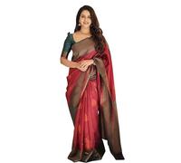 Accessorize Kingdom Women's Kanjivaram Soft Lichi Silk Saree With Blouse Piece Perfect for Weddings, Parties, and Special Occasions Inspired by traditional Indian craftsmanship (Maroon)