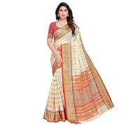 Accessorize Kingdom Women's Kota Doria Cotton Manipuri Saree With Unstitched Blouse Piece (Cream, Free Size)