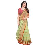 Accessorize Kingdom Women's Kota Doria Cotton Manipuri Saree With Unstitched Blouse Piece (Light Green, Free Size)