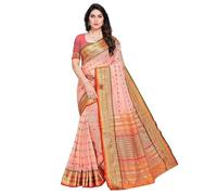 Accessorize Kingdom Women's Kota Doria Cotton Manipuri Saree With Unstitched Blouse Piece (Peach, Free Size)