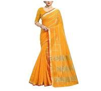 Accessorize Kingdom Women's Kota Doria Pure Cotton Saree With Unstiched Blouse Piece (Yellow, Free Size)