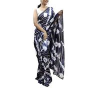 Accessorize Kingdom Women's Nylon Hand Printed Tri Colour Saree With Unstitched Blouse Piece (Tiranga Sareee) (Navy Blue, Free Size)