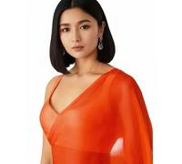 Accessorize Kingdom Women's Plain Pure Georgette Saree With Unstitched Blouse Piece Perfect for Weddings, Parties, and Special Occasions (Dark Orange)