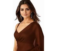 Accessorize Kingdom Women's Plain Pure Georgette Saree With Unstitched Blouse Piece Perfect for Weddings, Parties, and Special Occasions (Coffee)