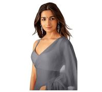 Accessorize Kingdom Women's Plain Pure Georgette Saree With Unstitched Blouse Piece (Rocky Aur Rani Ki Prem Kahani Alia Bhatt Saree) (Grey)
