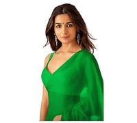 Accessorize Kingdom Women's Plain Pure Georgette Saree With Unstitched Blouse Piece (Rocky Aur Rani Ki Prem Kahani Alia Bhatt Saree) (Green)