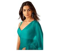 Accessorize Kingdom Women's Plain Pure Georgette Saree With Unstitched Blouse Piece (Rocky Aur Rani Ki Prem Kahani Alia Bhatt Saree) (Dark Firozi)