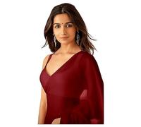 Accessorize Kingdom Women's Plain Pure Georgette Saree With Unstitched Blouse Piece (Rocky Aur Rani Ki Prem Kahani Alia Bhatt Saree) (Maroon)