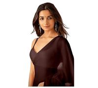 Accessorize Kingdom Women's Plain Pure Georgette Saree With Unstitched Blouse Piece (Rocky Aur Rani Ki Prem Kahani Alia Bhatt Saree) (Coffee)