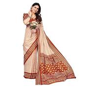 Accessorize Kingdom Women's Printed Cotton Silk Saree with Contrast Blouse Piece - Elegant Beige & Maroon Design for Festive, Office & Casual Wear