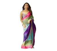 Accessorize Kingdom Women's Printed Pure Georgette Saree With Unstitched Blouse Piece (Rocky Aur Rani Ki Prem Kahani Saree) (Multicolour2, Free Size)
