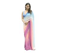 Accessorize Kingdom Women's Printed Pure Georgette Saree With Unstitched Blouse Piece (Rocky Aur Rani Ki Prem Kahani Saree) (Multicolour, Free Size)
