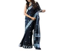 Accessorize Kingdom Women's Pure Soft Cotton Silk Saree Kanjivaram Style With Blouse Piece for Wedding,Ideal for Weddings, Festive Events. (Black)