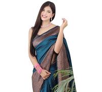 Accessorize Kingdom Women's Soft Pure Kanjivaram Silk Saree For Wedding Banarasi Cotton Sari With Blouse Piece (Yatri-51) (Morpich, Free Size)
