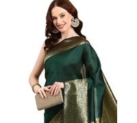 Accessorize Kingdom Women's Soft Pure Kanjivaram Silk Saree For Wedding Banarasi Cotton Sari With Blouse Piece (Yatri-51) (Green, Free Size)