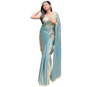 Accessorize Kingdom Women's Soft Silk Saree With Hand Work Lace Boarder & Comes With Unstitched Blouse Piece (V Sky Blue, Free size)