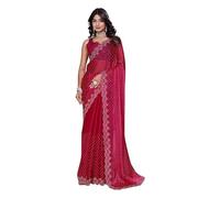 Accessorize Kingdom Women's Zimmy Choo Women's Soft Silk Saree with Swarovski Crystal Embellishments, Lightweight Traditional Indian Ethnic Wear with Unstitched Blouse Piece (Red, Free Size)
