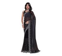 Accessorize Kingdom Women's Zimmy Choo Women's Soft Silk Saree with Swarovski Crystal Embellishments, Lightweight Traditional Indian Ethnic Wear with Unstitched Blouse Piece (Black, Free Size)