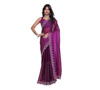 Accessorize Kingdom Women's Zimmy Choo Women's Soft Silk Saree with Swarovski Crystal Embellishments, Lightweight Traditional Indian Ethnic Wear with Unstitched Blouse Piece (Purple, Free Size)