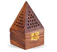 Accessorize Kingdom Wooden Pyramid Incense Holder Box with Ash Catcher, Traditional Design, 3Inch, Brown, home Fragrance.