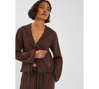ACCESSORIZE Pure Cotton Crinkle Beach Cover Up Top Chocolate