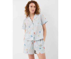 ACCESSORIZE Pure Cotton Embroidered Stripe Short Pyjama Set Blue Mix