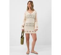 ACCESSORIZE Pure Cotton Knitted V-Neck Mini Beach Dress Natural