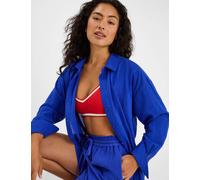 ACCESSORIZE Pure Cotton Relaxed Beach Cover Up Shirt Cobalt