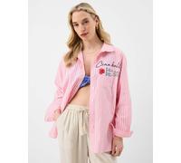 ACCESSORIZE Pure Cotton Striped Embroidered Beach Shirt Pink Mix