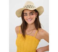 ACCESSORIZE Straw Chevron Trim Fedora Hat Natural