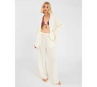 ACCESSORIZE Striped Beach Cover Up Shirt Ivory