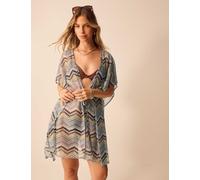 ACCESSORIZE Striped V-Neck Tie Waist Mini Kaftan Multi