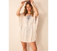 ACCESSORIZE Tassel Trim Mini Kaftan Beach Dress White