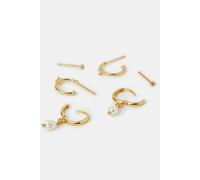 Accessorize Women's 3-Pack 14ct Gold-Plated Pearl & Stud Hoop Earrings in Cream Accessorize Cream One Size
