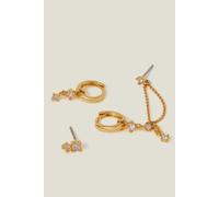 Accessorize Women's 3-Pack 14ct Gold-Plated Sparkle Chain Hoop Earrings in Gold Accessorize Gold One Size