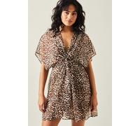 Accessorize Women's Animal Print Chiffon Kaftan in Brown | Size: Medium Accessorize Brown M