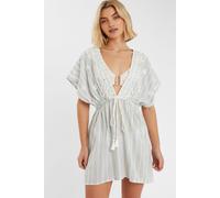 Accessorize Women's Embroidered Stripe Mini Kaftan in Blue | Size: XL Accessorize Blue XL