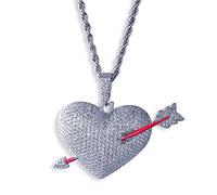 Accessory Necklace， Hip Hop Iced Out Bling Heart Broken Pendant Cupid's Arrow Couple Chain 18K Plated Necklace with 24” Stainless Steel Valentine for Men Women