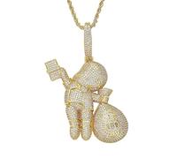 Accessory Necklace， Money Bag Cash Men Pendant Necklace Hip Hop Iced Out Bling Lab Diamond Cubic Zircon 18K Plated Chain Jewelry for Women with Stainless Steel Rope