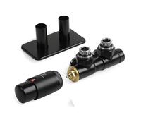 Terma Accessory Valves Terma (vario) Twins, Angled, 50mm Integrated TRVs Set Left Sided, w/ Pipe Masking, Black Soft RAL 9005, Black