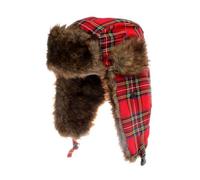Accessoryo Trooper Trapper Hat Unisex Warm Thick Brown Faux Fur Mens Scottish Red Tartan Womens Warm Winter Cap Earflaps Hunting Hat Outdoor SKI Head Warmer