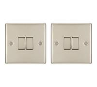 Accessotech 2 Pack Bg Electrical Nexus Pearl Nickel Double Light Switch 2 Gang 10Ax