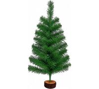 Accessotech 2Ft 60Cm Artificial Christmas Tree Tabletop Green Pvc Mini Tree With Natural Wooden Base For Home Office Decorations