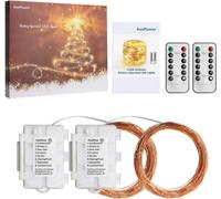 Accessotech 2X Copper Wire 50-Led Battery Fairy Lights Ip65 Waterproof Timer Remote Warm White Christmas Decor