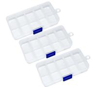 Accessotech 3 Pack Clear Plastic 10 Compartment Craft Storage Boxes With Lock Lid