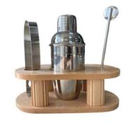 Accessotech 3 Piece Cocktail Maker Set Stainless Steel Bar Tools Shaker Tongs Stirrer With Stand