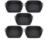 Accessotech 5 Black Silicone Air Fryer Tray Liners Pack Non-Stick Heat Resistant