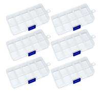 Accessotech 6 Pack Clear Plastic 10 Compartment Craft Storage Boxes Removable Divider Organiser Case