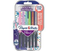 Accessotech 6 Pack Paper Mate Flair Metallic Felt Tip Pens Multicoloured Glitter Ink Quick Dry 1.0mm Medium Tip