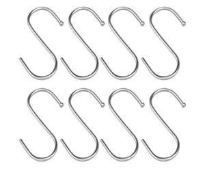Accessotech 8 x 85mm Stainless Steel S Hooks Kitchen Meat Pan Utensil Clothes Hanger Hanging